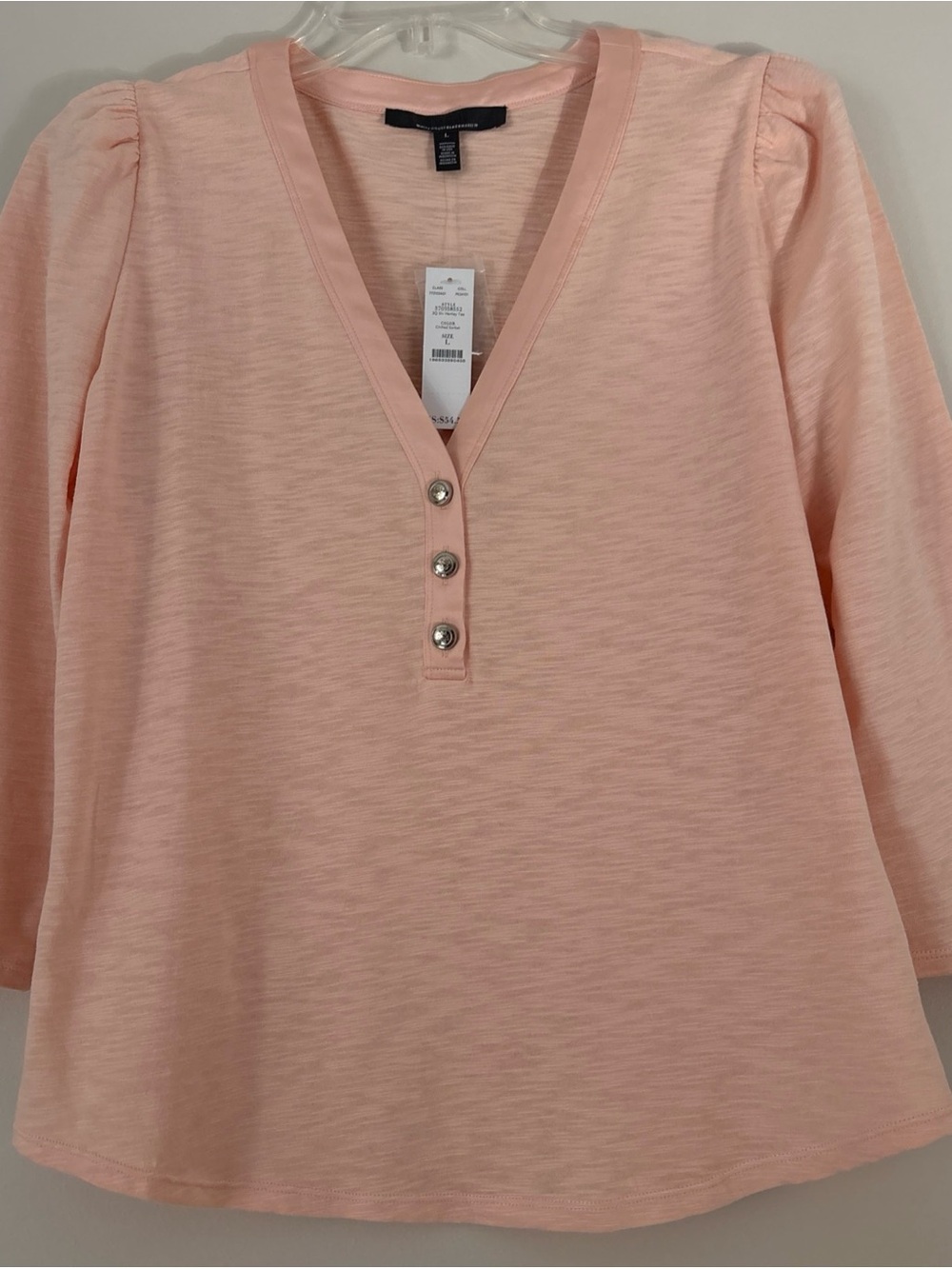 White House Black Market Light Pink V-Neck Long Sleeve Top